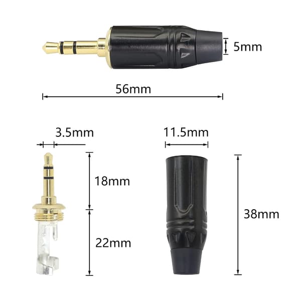 3,5 mm stereostik, 1/8\" loddetype DIY lydkabelstik DXGHC