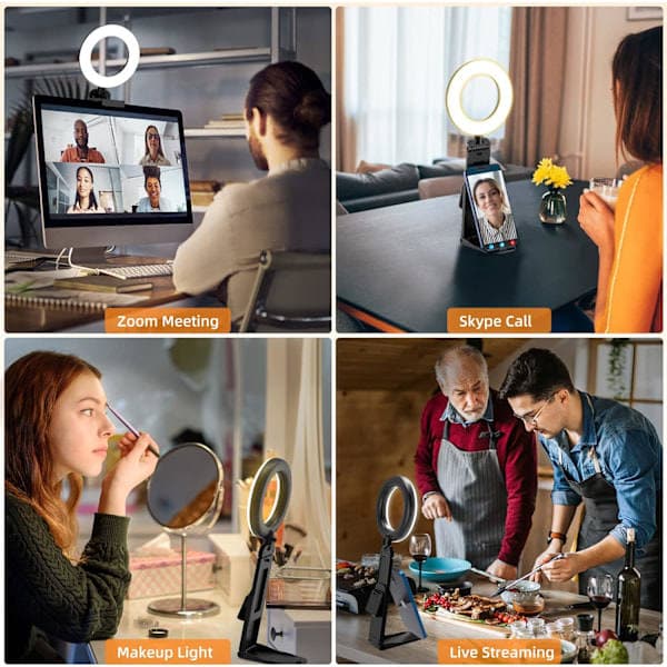 5\" Desktop Ring Light med stativ, LED Ring Light til bærbar skærm, videokonferencebelysning, Zoom mødebelysning til videoopkald, selfie, makeup