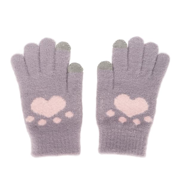 Cute Cat Paw Pattern Touch Screen Gloves Breathable Soft Imitation Mink Warm Thick Gloves Purple