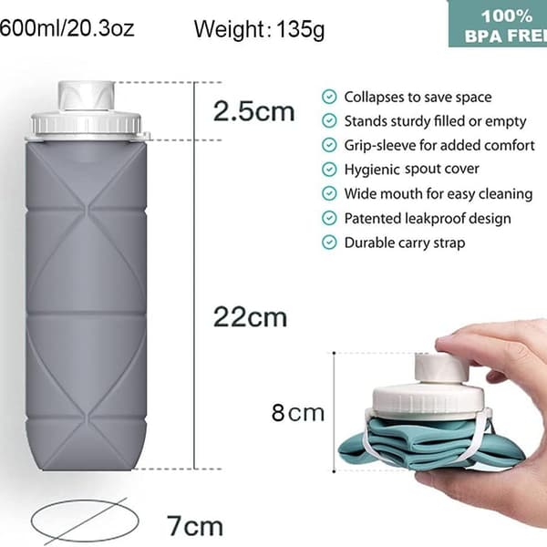 Custom Foldable Water Bottles 2-pack BPA-Free Grey KLB
