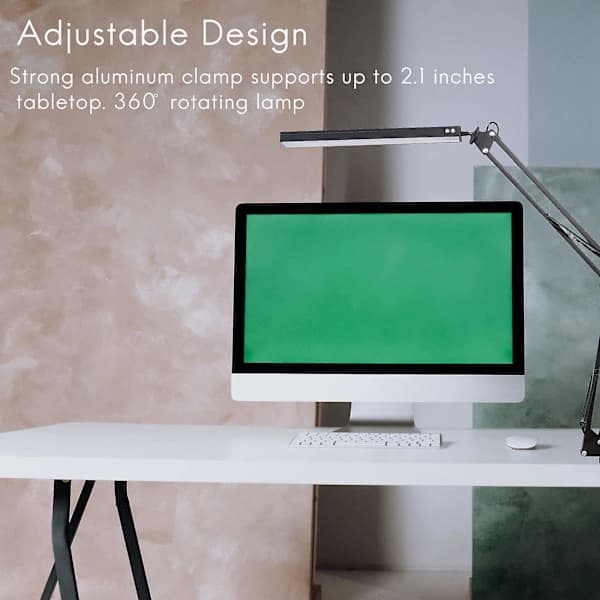 LED Desk Lamp with Clamp, Adjustable Swing Arm Compatible for Study/Office (Black)
