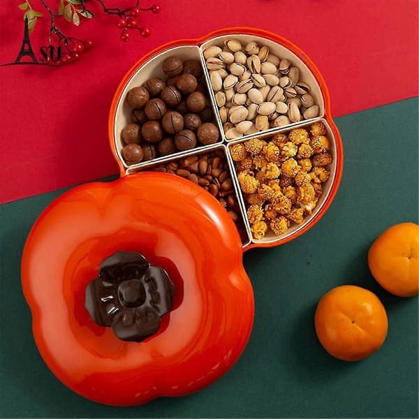 Persimmon Snack Tray, Dried Fruit Tray Candy Bowl with Lid Portable Candy Plate