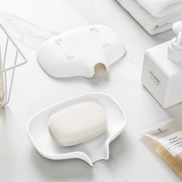 2 Silicone White Soap Dishes, Self-Draining Soap Holder, Soap Dish for Bathroom Shower Kitchen Counter (White)
