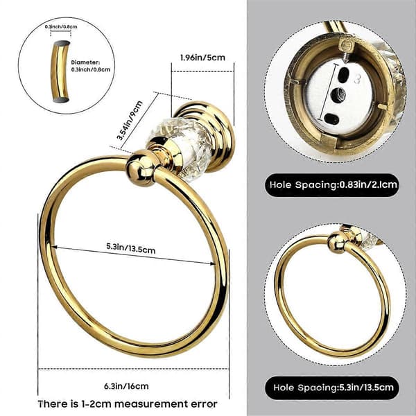 Krystall Gull Håndkle Ring Gull Baderom Håndkleholder Ring Gull Gold