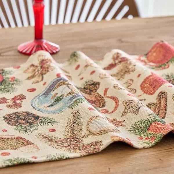 Christmas Table Runner - Christmas Decoration with Snowball Pattern - 33 x 15 cm - Suitable for Tables and Cabinets