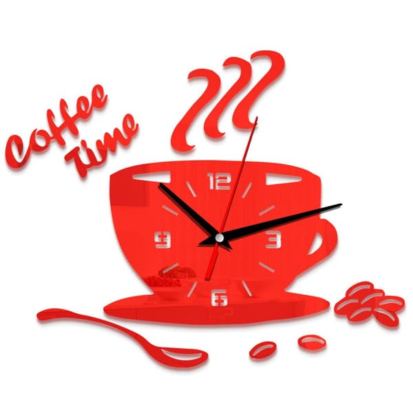 DIY Acrylic Wall Clock Modern Silent Coffee Time Clock Cup Shape Wall Sticker Hollow Number Clock
