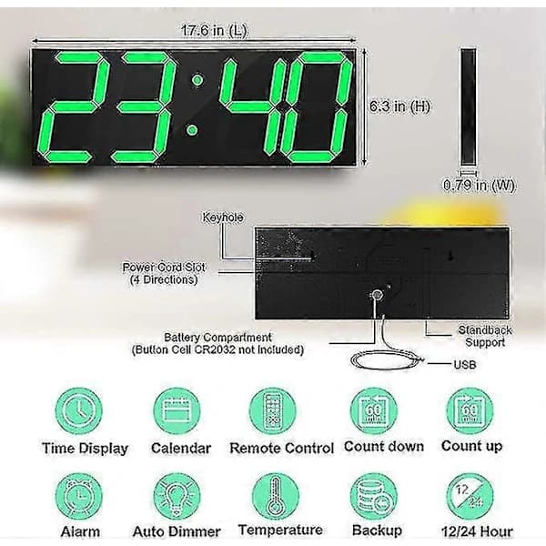Digital LED Wall Clock with Large Display, Easy-to-Read Numbers for Home Office Use