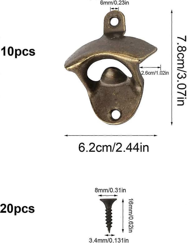10 Pcs Wall Mounted Bottle Opener Beer Soda Wine Opener For Cafe Bars Restaurant Kitchen Bartender (bronze)