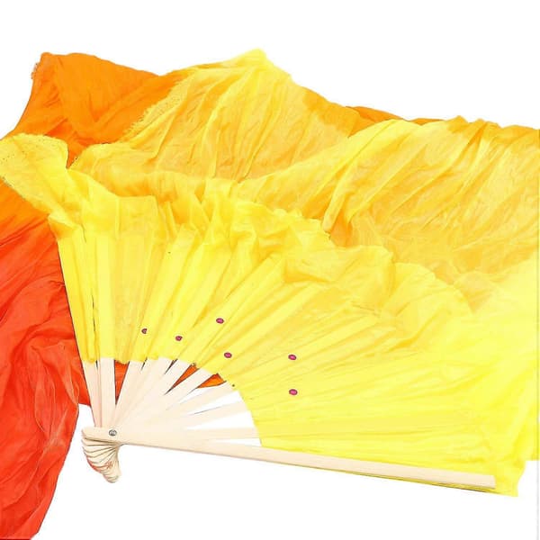 Smuk Silke Tre Farver Gradient Flamme Danseventilator Håndfoldbar Bambusventilator Dekorationsventilator Til Dame