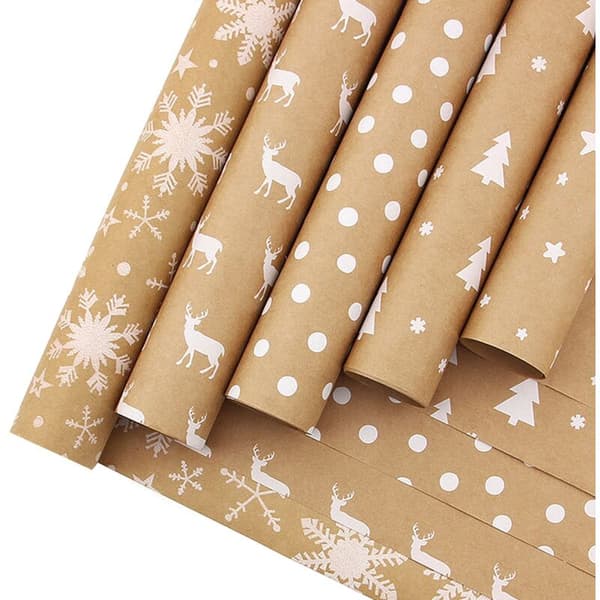 Presentpapper, för julklappar och födelsedagsfester, paket med 5 presentpapper, presentpapper