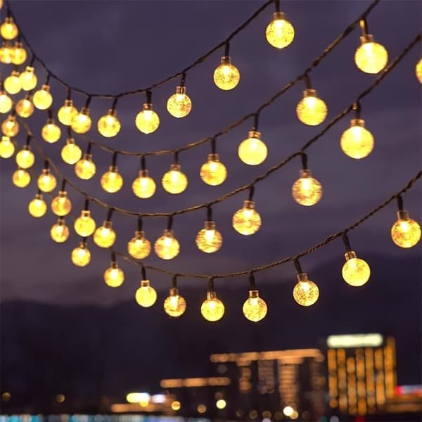 Solar-powered outdoor string lights, IP65 Waterproof for patio and party, dimmable with remote control