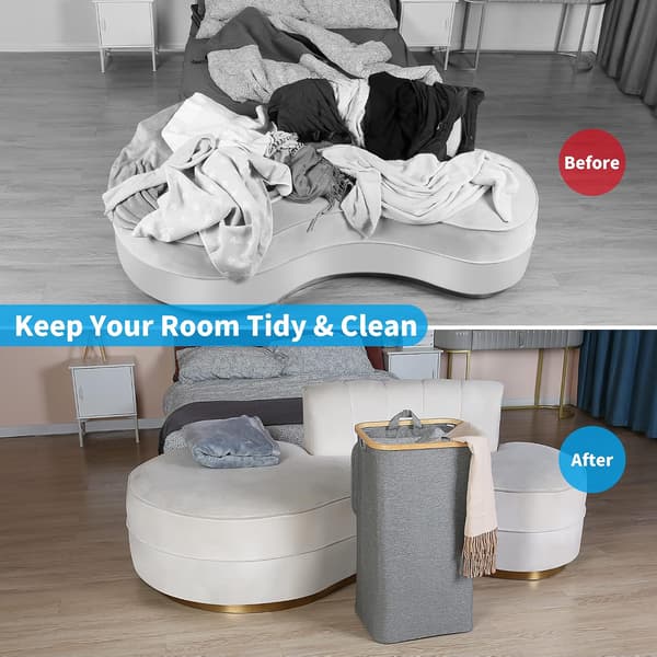 110 liters laundry basket with mesh pocket and lid (grey), bamboo handle, XXL foldable laundry basket
