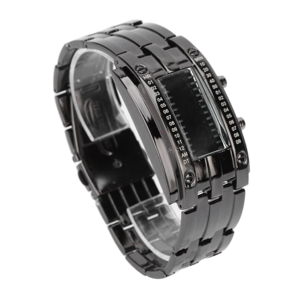 LED Watch Unique Binary Time Display Convex Arc Structure Waterproof LED Wristwatch Electronic Watch Black S