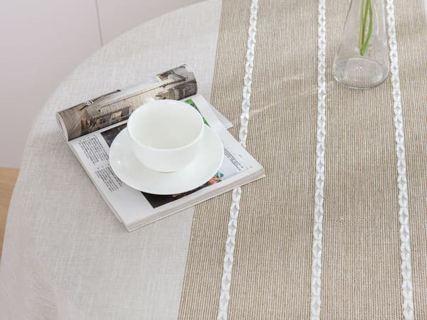 Rund Bordduk 150cm Khaki Vasket Bomull & Lin Bordduk S
