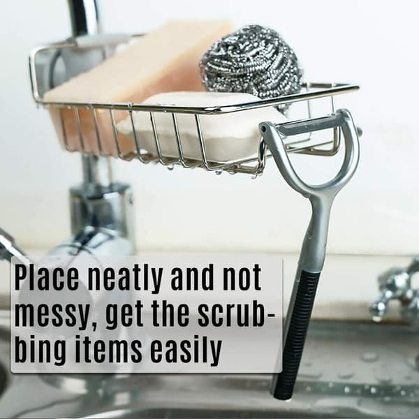 Sink Strainer, Sink Strainer Basket and Metal Kitchen Sponge Holder Set, Drain Tray Sink Storage Rack with Suction Cup for Support