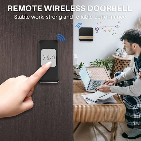 Wireless Doorbell with Remote Control, 300m Range, Automatic Call, Intelligent Electronic Waterproof Clock