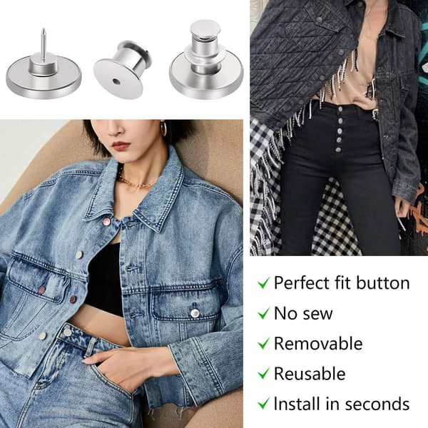 12-pak justerbare knapper til løse jeans, erstatningsknapper til store jeans