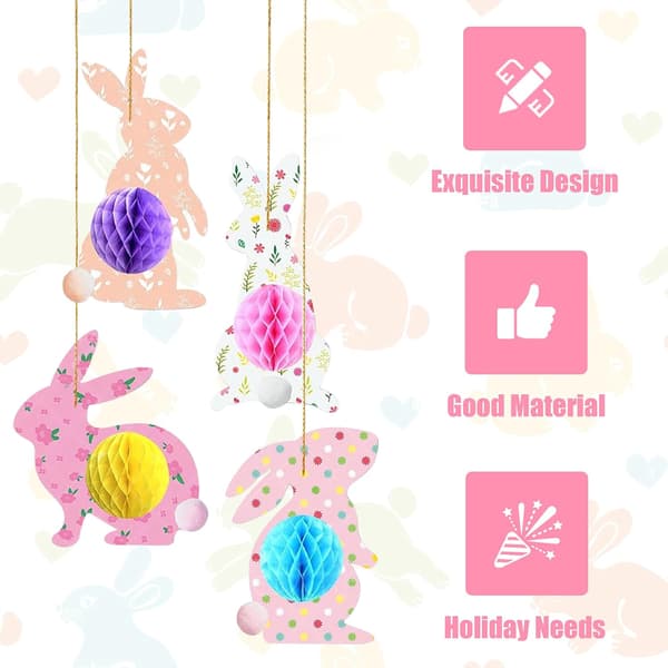 Easter Honeycomb Centerpiece with String 4 pcs Paper Easter Bunny Decorations 12x23cm