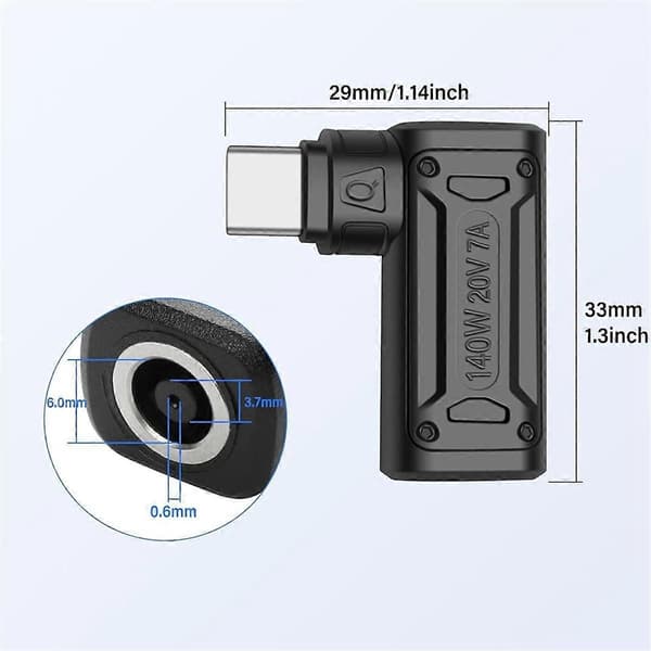 PD 140W DC-tyyppinen C-virtalataussovitin DC-naarastulosta USB C-urosliittimeen puhelimelle, tabletille