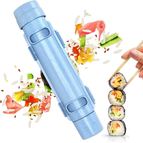 Sushi Maker (27*6cm Blue), Sushi Bazooka, DIY Sushi Making Machine for Vegetables, Meat, Rolling Tool, Kitchen Accessories, Sushi Tool