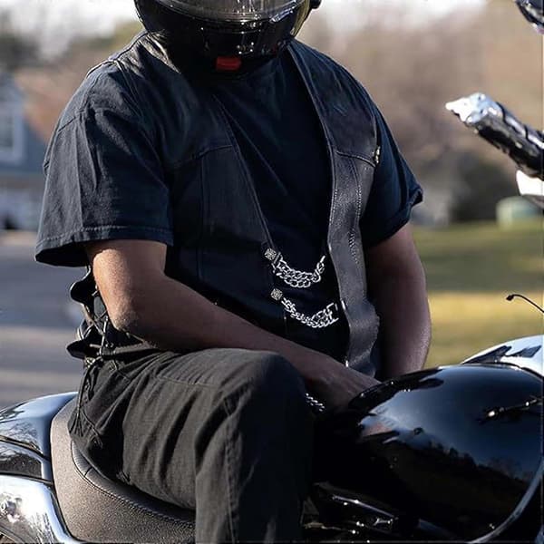 Klassiska västförlängare för män, robusta biker, 2:a tillägget, läder 17,5 cm, svart One size One size