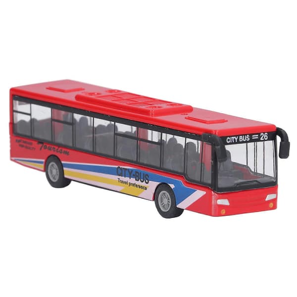 Lille rød naturtro busmodel legetøj i legering, pyntegave til børn 3+ år