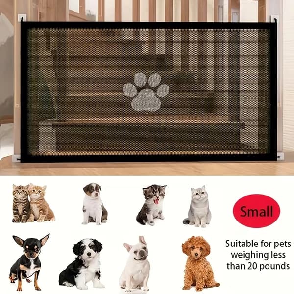 Portable Foldable Pet Barrier/Safety Gate No Drilling - Mesh Isolation Fence for Dogs (Black, 180×78cm)