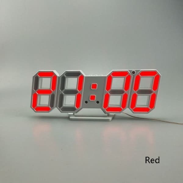6609 3D-stereonäyttöinen LED-herätyskello olohuoneeseen 3D-seinäkello - punainen