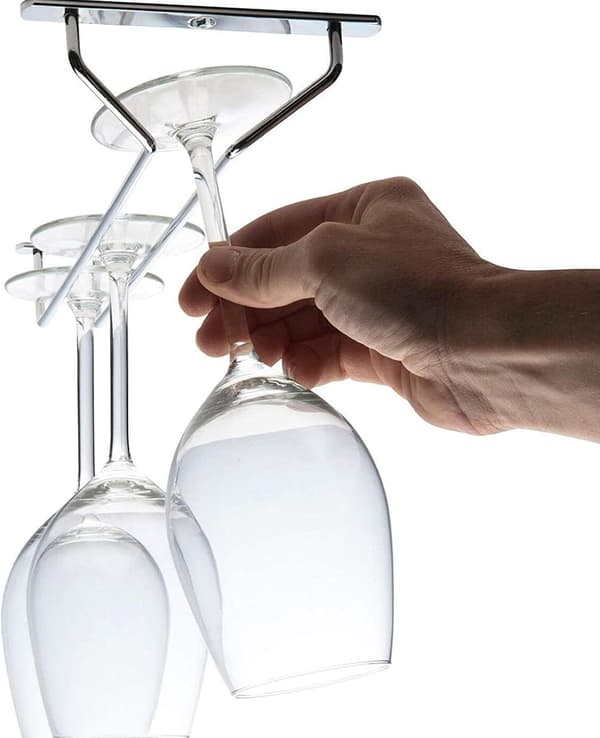 Stainless Steel Undercabinet Wine Glass Holder, Easy-Install Stemware Organizer with Wire Rack for Versatile Use