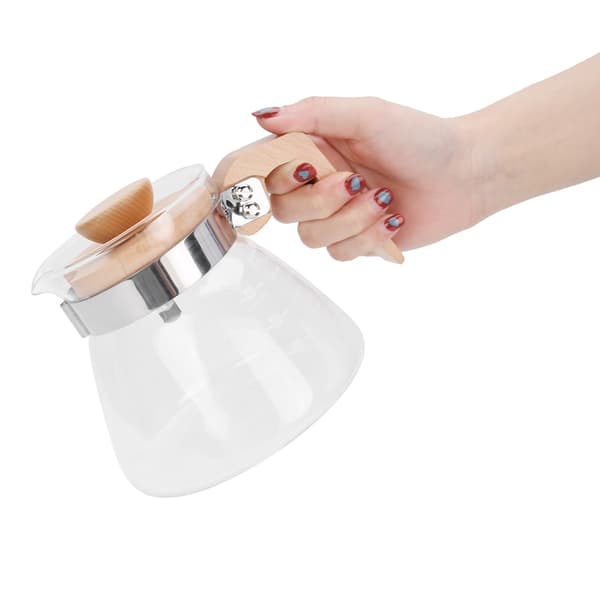 Pour Over Coffee Maker 600ml Glass Coffee Server Pot with Wooden Handle Lid for Home Office