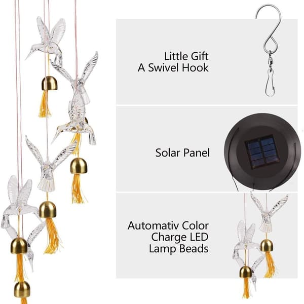 Solar Hummingbird Wind Chime Design with Bells