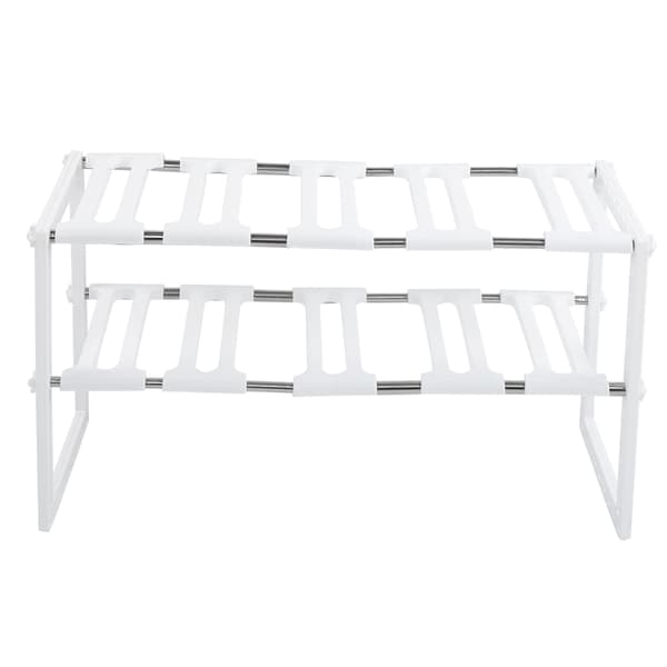 2-Layer White Stainless Steel Sink Rack, Adjustable Under Sink Storage Racks for Kitchen