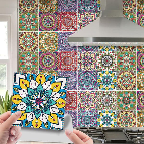 20 Tile Stickers - Moroccan, Wall Tile Decals, Self-Adhesive Splashback - DIY - for Kitchen, Bathroom - 15*15 cm