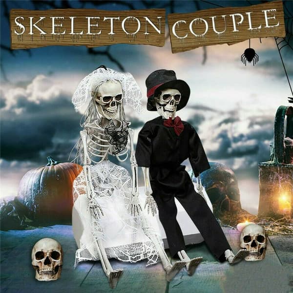 Large Poseable Human Couple Skeleton Prop Best Decoration and Spookiest Graveyard Scene