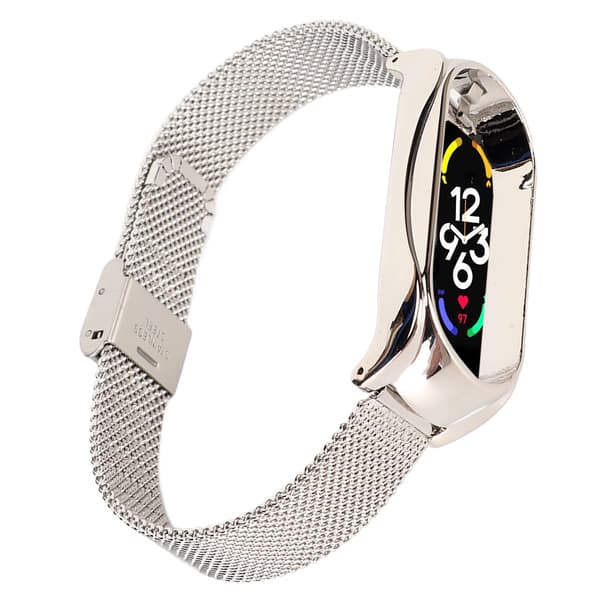 Rustfrit stål armbånd, moderigtigt, åndbart, fleksibelt erstatningsbånd, tilbehør der passer til Mi Band 7 Sølv