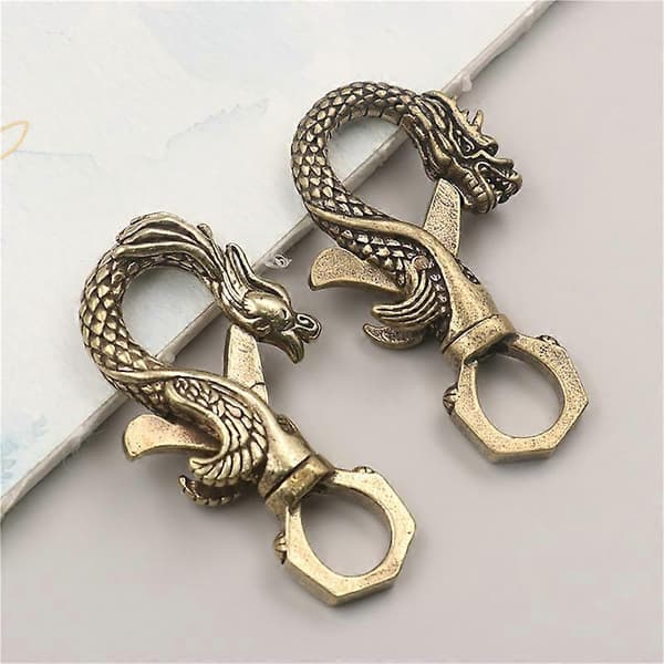 Practical Keychain Fine Workmanship Brass Dragon Phoenix Shape Key Pendant for Daily Use