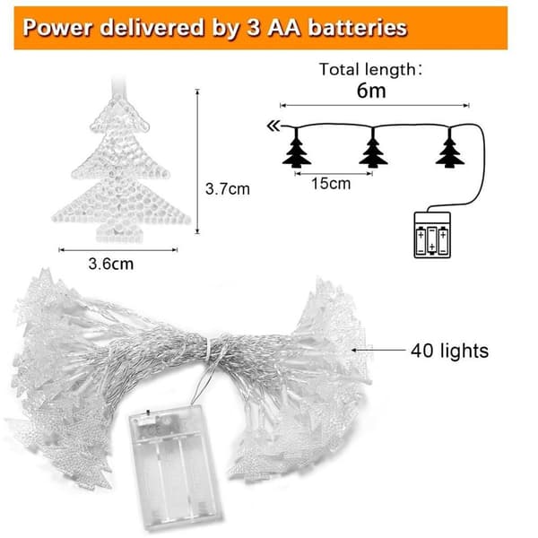 Fargerike juletrelys, 6 m, 40 LED KLB