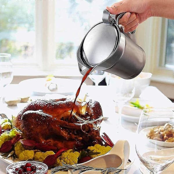 Premium termisk sovske i rustfrit stål, dobbeltisoleret elegant sølv termisk sovske, sovsekande, perfekt til middagsselskaber