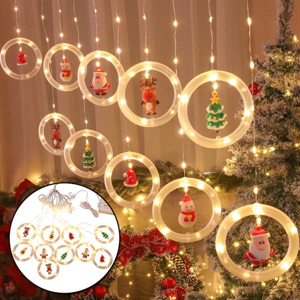 Christmas Theme String Lights with Hook Waterproof LED Lights DIY Xmas Decoration for Home Garden Courtyard A A
