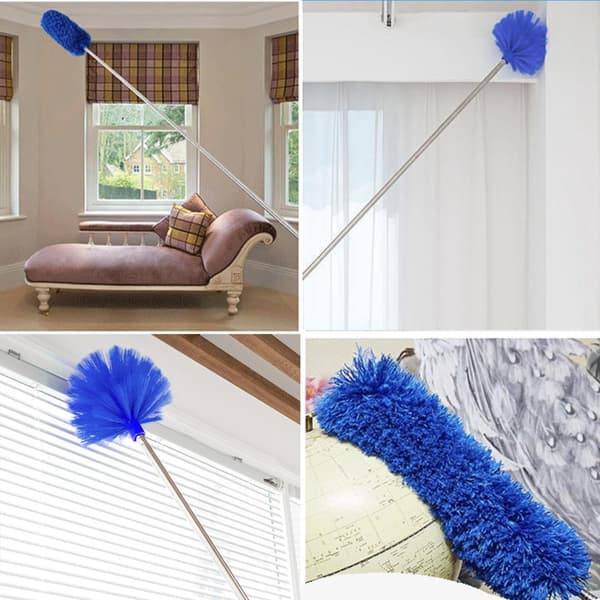 Cobweb Duster - Ceiling Brush, Extendable up to 2.5 m - with 2 Replacement Heads - for High Walls, Fans, Blinds - Blue