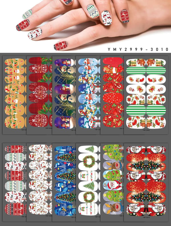 12 set Christmas nails, Christmas square oval artificial nails ac