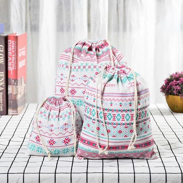 Practical Storage Bag Decorative Polyester Drawstring Design Printed Foldable Clothes Pouch for Travel S