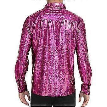Disco Skjorter Skinnende Langærmet Skjorte til Mænd (M Rosarød)