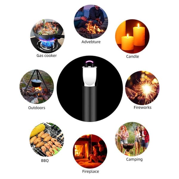 Electric Lighter, Windproof Flameless USB Rechargeable Plasma Arc Long Lighter for BBQ Fireworks Kitchen Camping Blue Blue