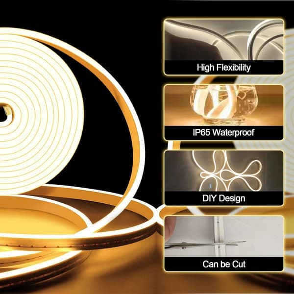 Neon LED-stripe varmhvit, 5m 12V DC, fleksibel neon-taubelysning vanntett IP65, neon LED-lys