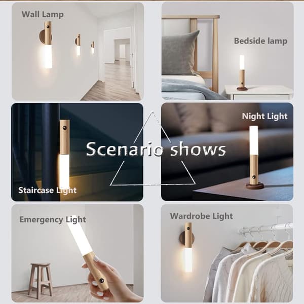 USB Rechargeable Wooden Wall Lamp with Motion Sensor, Indoor Warmth