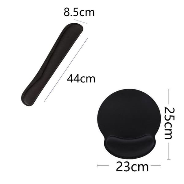 Tastaturhåndleddsstøtte + musematte + musehåndleddsstøtte. Tastaturpute + musematte