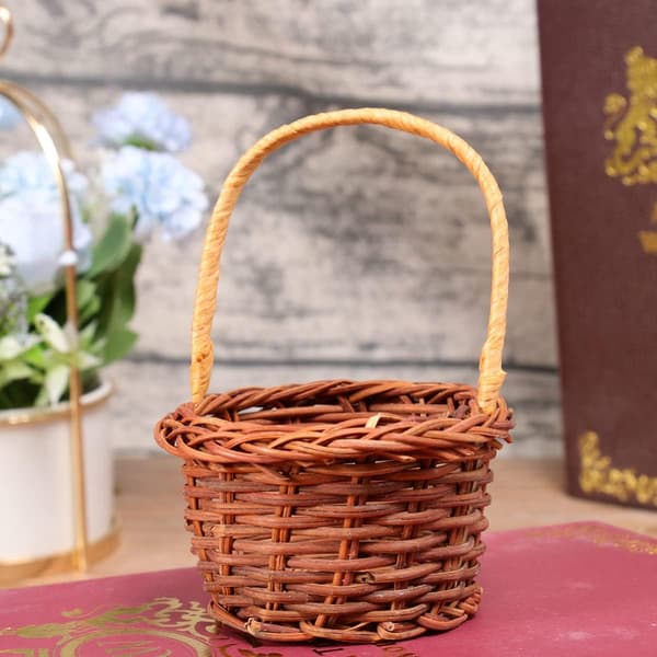 Mini Woven Basket with Handle Small Wicker Basket Hand-Woven Plant
