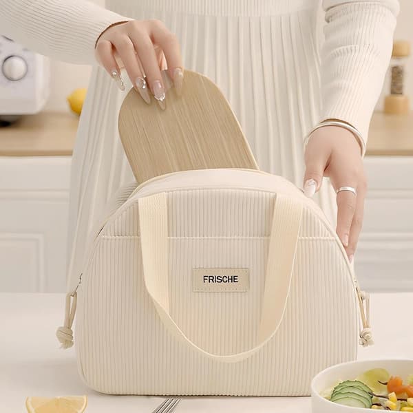 Insulated Lunch Bag 6.5L Foldable Thermal Cooler Bag for Work School Camping - Beige