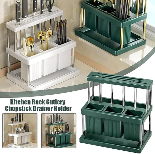 Multifunctional Kitchen Utensil Holder – Slim Cutlery Drainer & Organizer | Space-Saving Storage for Kitchen Tools_TF_TF White S1 Vit S1